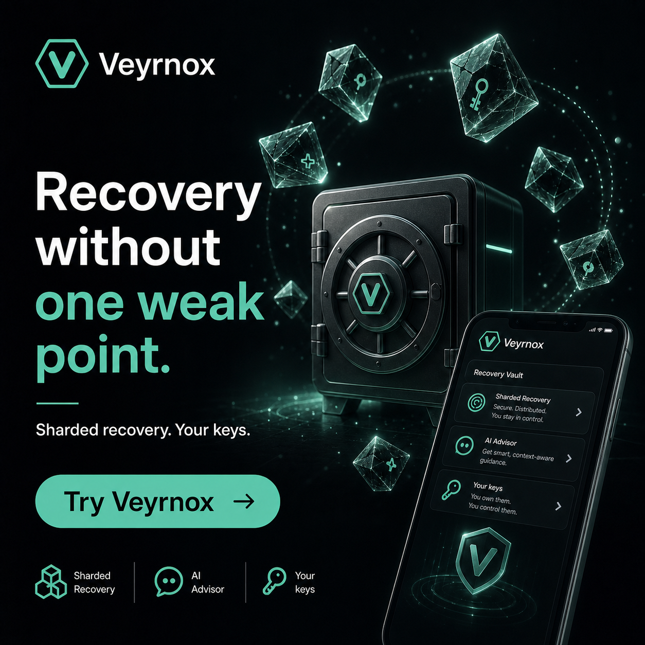 Veyrnox sharded recovery vault — secure, distributed, you stay in control