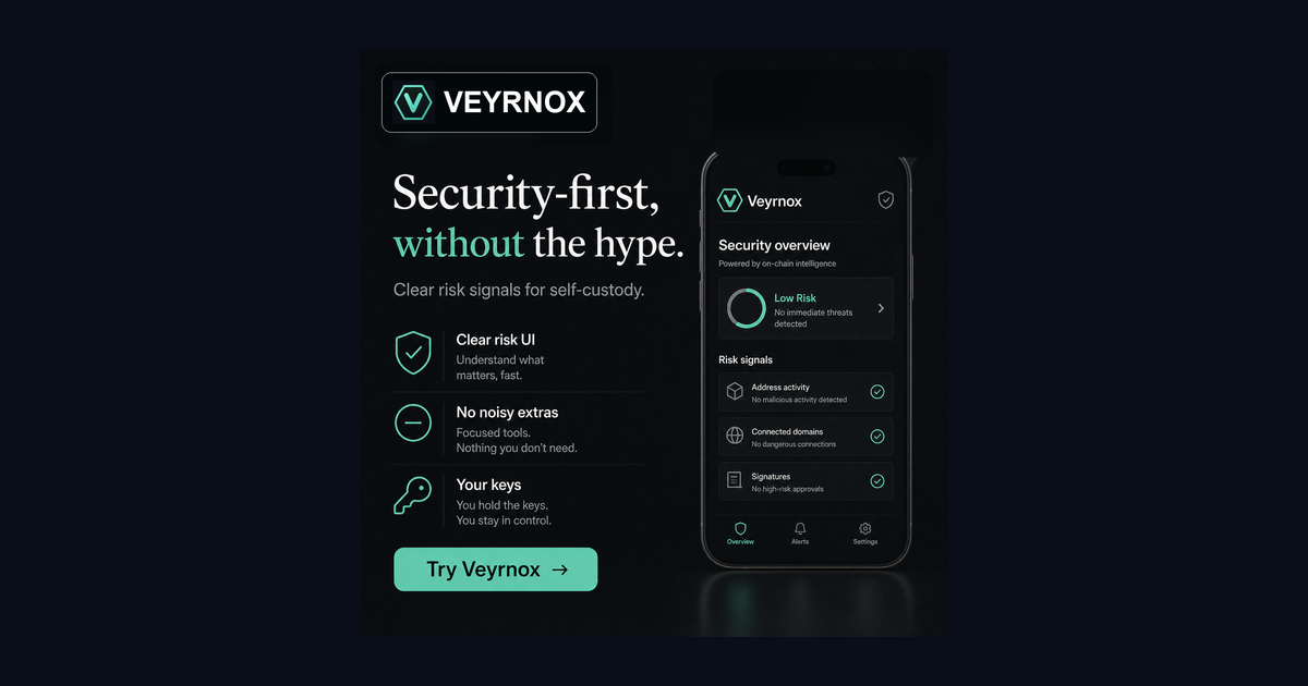Coinbase Wallet alternative — Veyrnox iOS self-custody wallet with no seed phrase